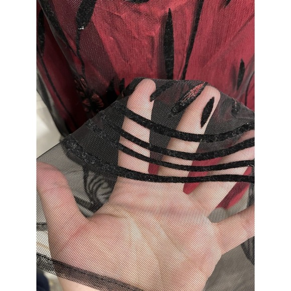 Vtg 90s Formal Prom Dress Gown Red Black Mesh Overlay Floral Glitter Gothic Sz 8 - Picture 3 of 13